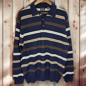 Jos A Bank Sweater Size Large 100% Merino Wool Henley Navy Stripe Base‎ Layer